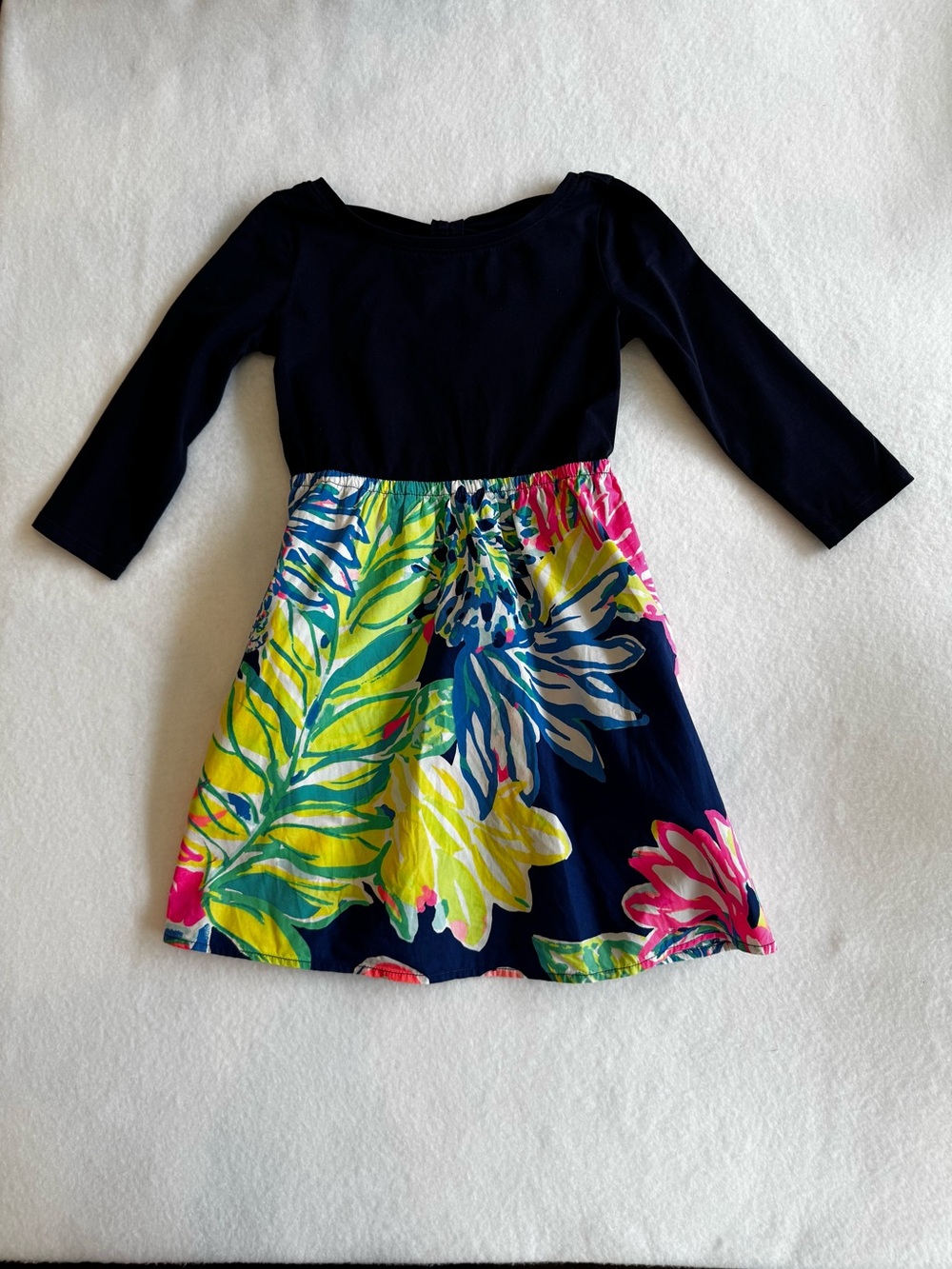 Lilly Pulitzer Girls Mochi Dress High Tide Navy Travelers Palm Size M 7-8 EUC